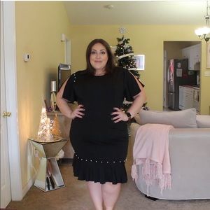 Black dress with pearls